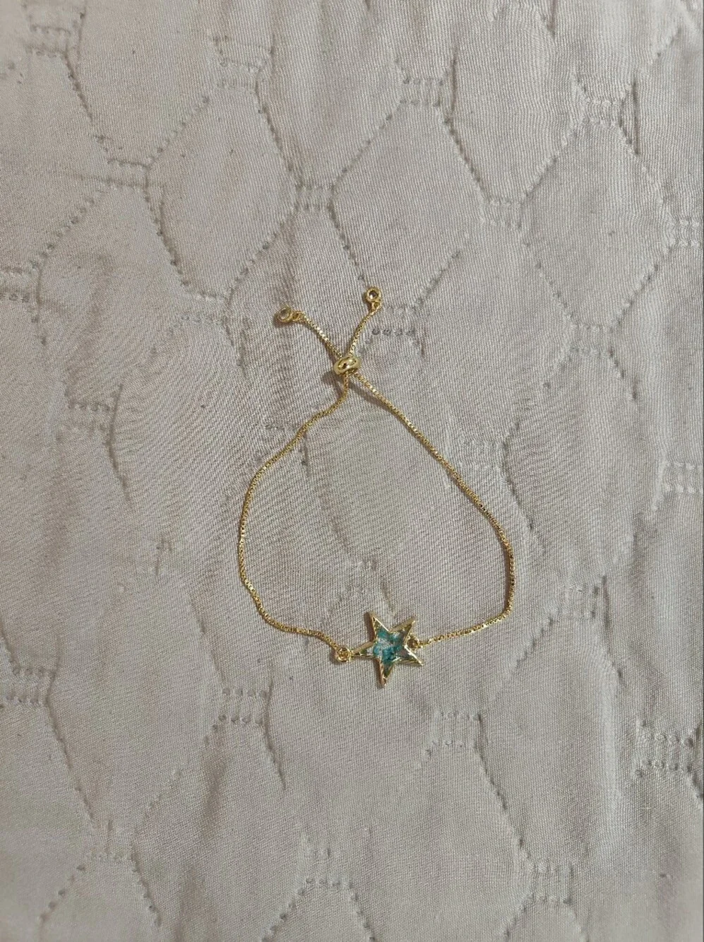 Unique Gold Tone Star Bracelet Blue Accent Novel Statement Jewelry